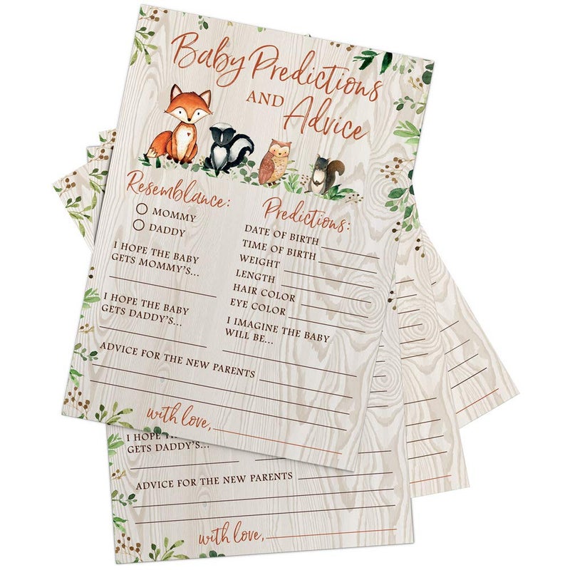 Printed Party Baby Predictions & Advice for New Parents â€“ Woodland Baby Shower Activity by Printed Party, Set of 50 Cards, Gender Neutral Forest Animals Theme - Image 3